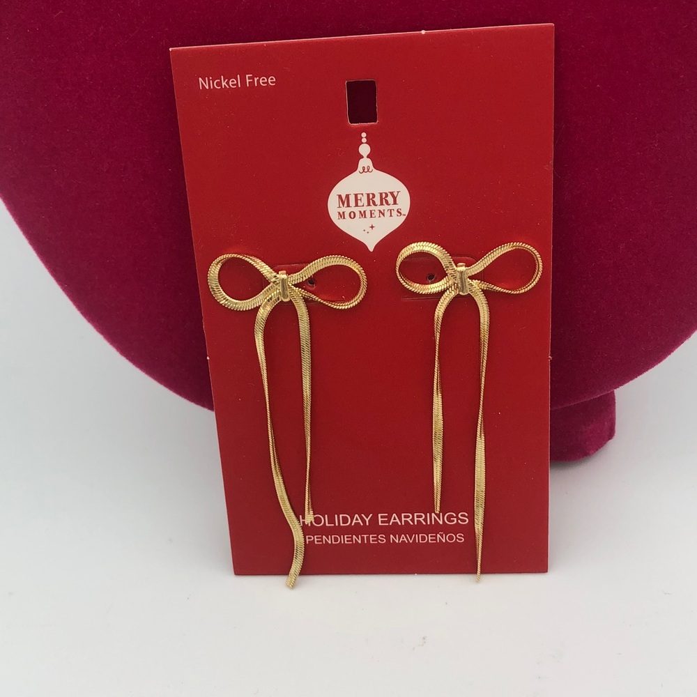 NWT Gold Bow Dangle Earrings